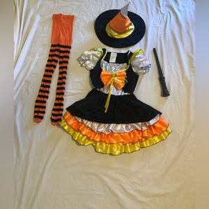 Little Miss Candy Corn Witch Costume - Girls Size Large (12-14) - EUC